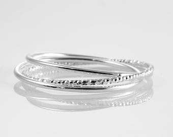 Sterling Silver Triple Interlocked Rolling Ring for Women - Triple and Double Interlocked Rings for Women Girls