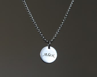 Engraved Initial Disc Necklace: Personalized Stainless Steel Pendant