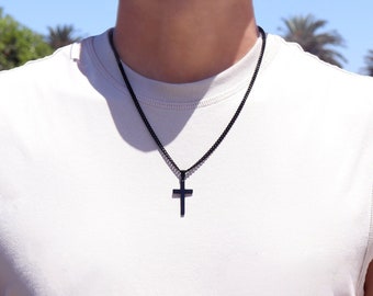 Calvary Stainless Steel and Wood Cross Necklace Black - Steven Singer Jewelers