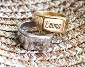 Engraved Signet Ring, Personalized Signet Ring, Custom Name Ring, Gold Pinky Ring, Silver Pinky Ring, Men's Signet Ring, Women's Signet Ring