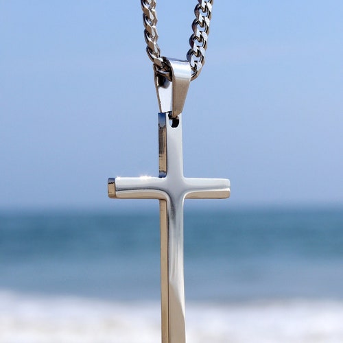 Men's Cross Necklace Silver Cross 