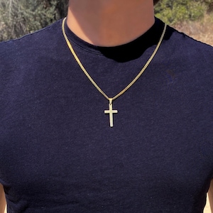 Men's Necklace, Gold Cross Necklace, Mens Gold Necklace, Cuban Chain Necklace for Men, Men Cross Necklace, Boys Necklaces, Mens gift image 1