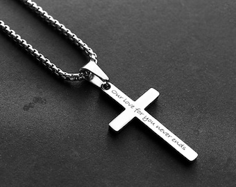 Personalized Cross Necklace, Engraved Necklace, Men's Cross Necklace, Boys Cross Necklace, Waterproof Necklace, Silver Cross Necklace