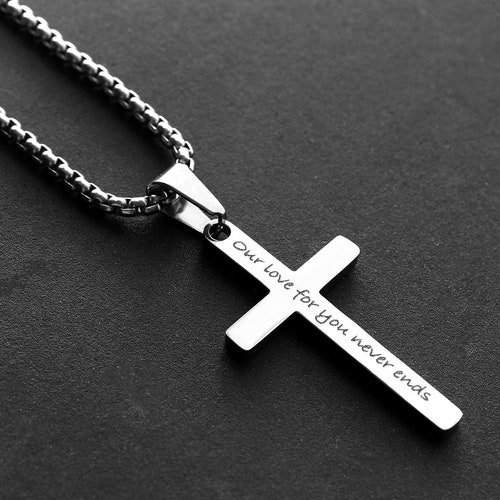 Silver Cross Necklace Men's Cross Necklace Personalized Etsy