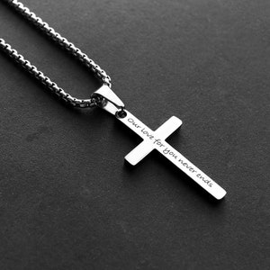 Personalized Cross Necklace, Engraved Necklace, Men&#39;s Cross Necklace, Boys Cross Necklace, Waterproof Necklace, Silver Cross Necklace