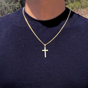 Men&#39;s Necklace, Gold Cross Necklace, Mens Gold Necklace, Cuban Chain Necklace for Men, Men Cross Necklace, Boys Necklaces, Mens gift