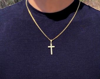 Men's Necklace, Gold Cross Necklace, Mens Gold Necklace, Cuban Chain Necklace for Men, Men Cross Necklace, Boys Necklaces, Mens gift