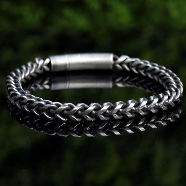 Mens Bracelet, Chain Bracelet, Retro Magnetic Clasp Stainless Steel Chain Bracelet, Antique Silver Bracelet, Vintage Style Bracelet for Men