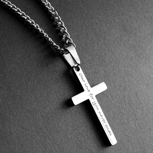 Silver Cross Necklace Men's Cross Necklace Personalized Etsy