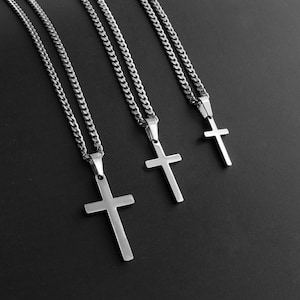 Men's Cross Necklace, Boys Cross Necklace,  Waterproof Jewelry, Silver Cross Necklace for Men