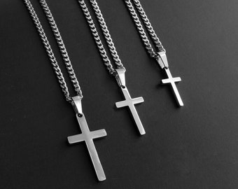 Men's Cross Necklace, Boys Cross Necklace,  Waterproof Jewelry, Silver Cross Necklace for Men