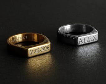 Rectangular Bar Signet Ring, Gold Signet Ring, Silver Signet Ring, Women Signet Ring, Men Signet ring, Pinky ring, Chunky Ring