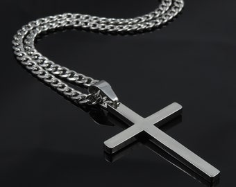 Silver Cross Necklace for Men Silver Cross Pendant Necklace With