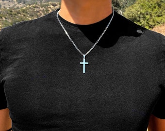 Men's Necklace, Waterproof Cross Necklace, Mens Silver Necklace, Cuban Chain Necklace for Men, Men Cross Necklace, Boys Necklaces, Mens gift