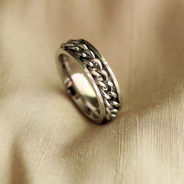 Fidget Ring, Spinner Ring, Anxiety Ring, Meditation Ring, Chain Spinner Ring, Chain Ring, Streetwear Ring, Women Ring, Men Ring, Custom Ring