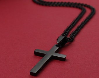 Customized Cross Necklace, Engraved Cross Necklace, Men's Cross Necklace, Personalized Necklace, Boys Cross Necklace, Black Cross Necklace