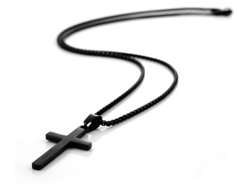 Black Cross Necklace for Men, Men's Cross Necklaces, Small Cross Necklace, Large Cross Necklace, Black Cross Pendant Necklace with Chain