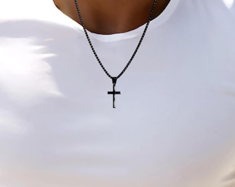Personalized Black Stainless Steel Cross Necklace: Engraved Religious Jewelry