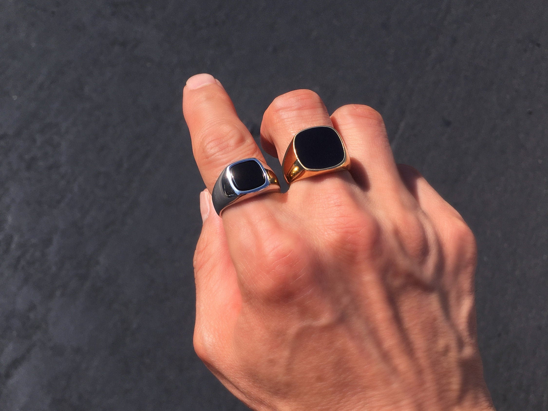 Men's Pinky Ring Black Onyx Styled Ring Men Silver Ring Etsy