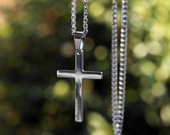 Cross Necklace for men, Men Silver Cross Necklace, Men's Necklace, Cross Pendant with Cuban Chain Necklace, Mens Jewelry, Gift for Him