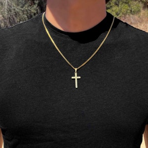 Men's Necklace, Gold Cross Necklace, Mens Gold Necklace, Cuban Chain Necklace for Men, Men Cross Necklace, Boys Necklaces, Mens gift image 6