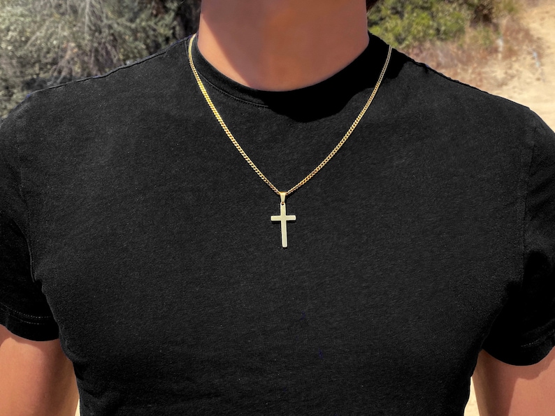 Men's Necklace, Gold Cross Necklace, Mens Gold Necklace, Cuban Chain Necklace for Men, Men Cross Necklace, Boys Necklaces, Mens gift image 6