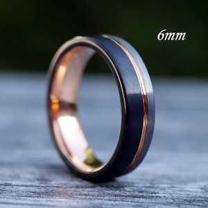 Men's Unique Wedding Band, Black & Silver Brushed Rose Gold Tungsten Ring, Mens Wedding Ring, Men Engagement Ring, Black Tungsten Ring image 3