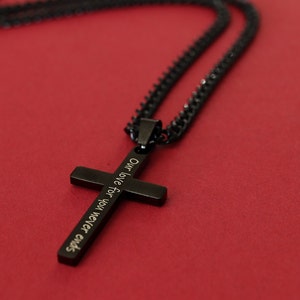 Personalized Black Cross Necklace: Engraved Stainless Steel Pendant