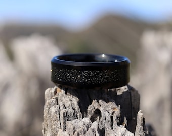 Galaxy Black Sandstone Ring, Men's Unique Wedding Band, Nebula Ring, Anniversary Gift, Promise Ring, Outer Space Ring, Engagement Ring Men