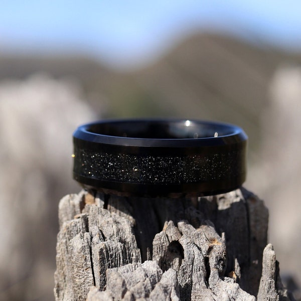 Galaxy Black Sandstone Ring, Men's Unique Wedding Band, Nebula Ring, Anniversary Gift, Promise Ring, Outer Space Ring, Engagement Ring Men