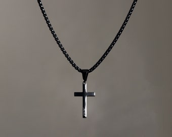 Men's Cross Necklace, Personalized Cross Necklace for Boys, Black Cross Pendant Necklace, Baptism gift for kids, Gift for Him, Gift for Son