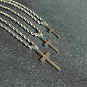 Men's Cross Necklace, Silver Cross Necklace for Men, Men Small Cross Necklace, Large Cross Necklace, Silver Cross Pendant with Rope Chain image 6