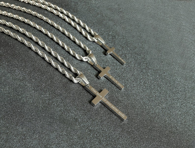 Men's Cross Necklace, Silver Cross Necklace for Men, Men Small Cross Necklace, Large Cross Necklace, Silver Cross Pendant with Rope Chain image 6