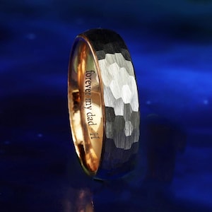 Hammered Mens Wedding Band, Men&#39;s Unique Wedding Band, Hammered Wedding Ring, Mens Engagement Ring, Silver Brushed Tungsten Ring, Men&#39;s Ring
