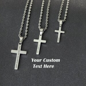 Men's Cross Necklace, Silver Cross Necklace for Men, Men Small Cross Necklace, Large Cross Necklace, Silver Cross Pendant with Rope Chain image 2