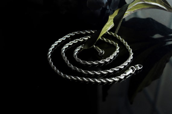 Silver Rope Chain, Mens Silver Necklace, Mens Rope Chain Necklace