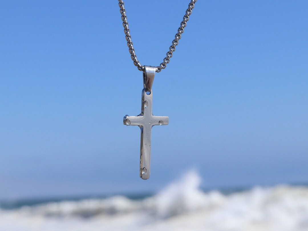 Men's Waterproof Cross Necklace Men Cross Necklace Silver Cross