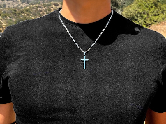 Waterproof Silver Cross Necklace for Men