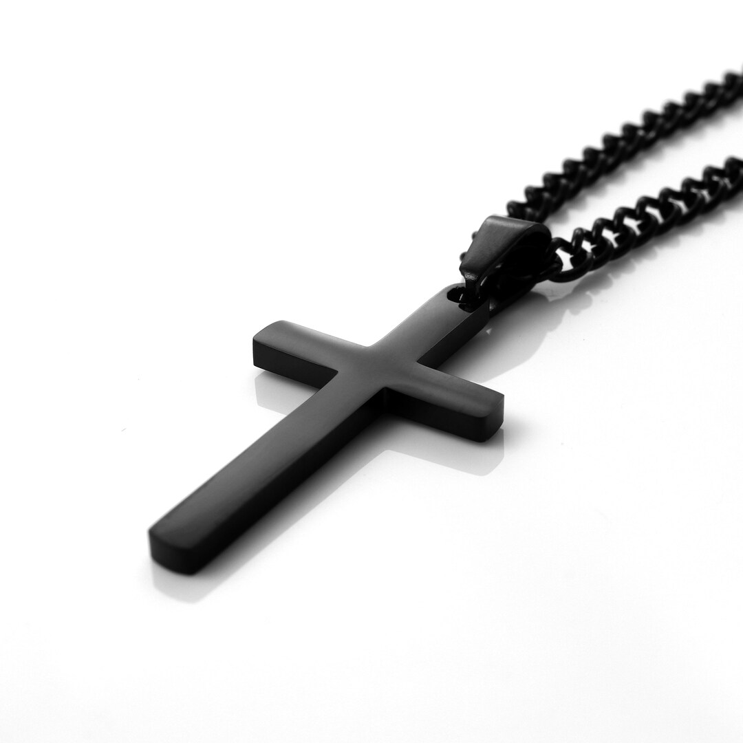 Black Cross Necklace for Men, Stainless Steel Cross Necklaces for Men