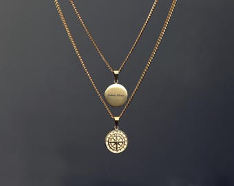 Gold North Star Compass Pendant Necklace - Personalized Gift for Him