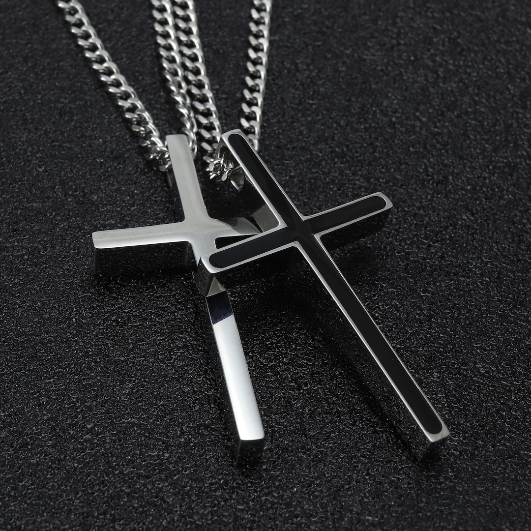 Men's Black Cross Necklace, Cross Necklaces for Men, Gold Silver Cross