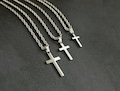 Men's Cross Necklace, Silver Cross Necklace for Men, Men Small Cross Necklace, Large Cross Necklace, Silver Cross Pendant with Rope Chain