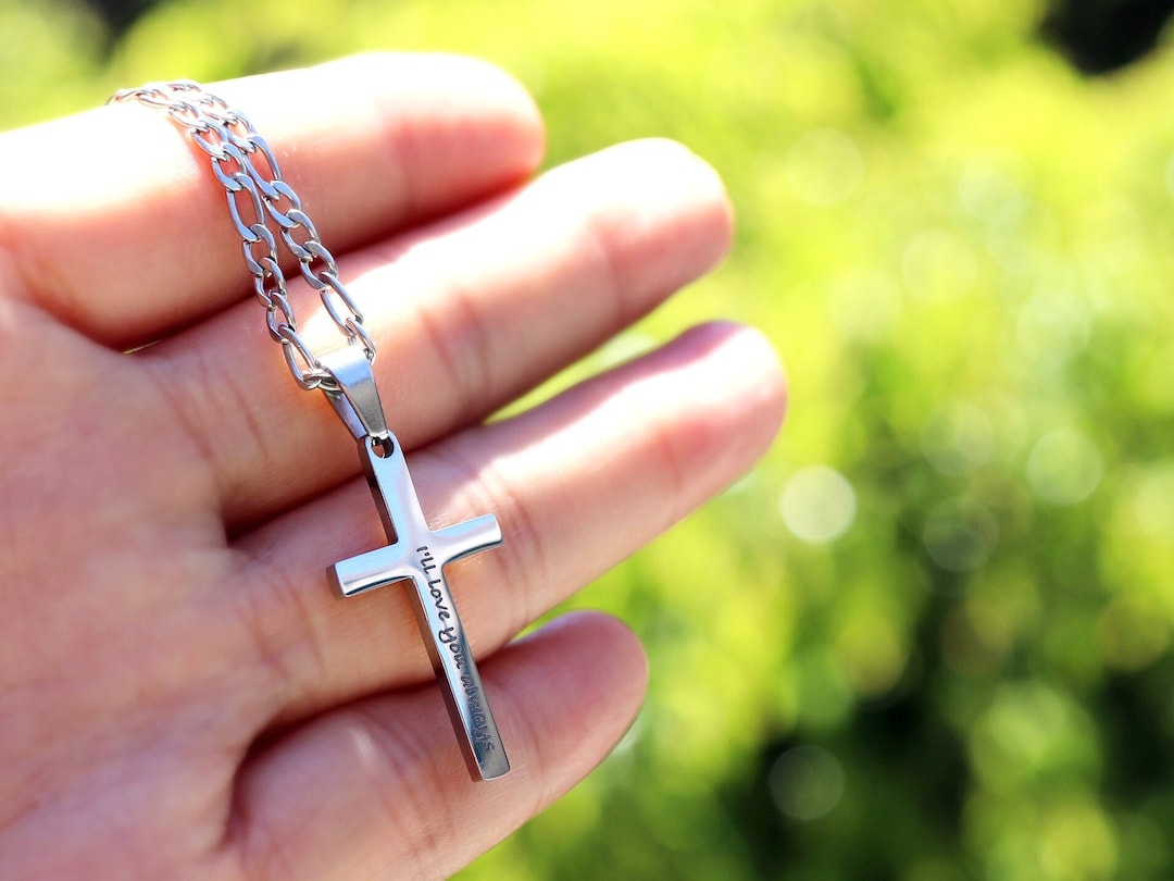 Custom Engraved Cross Necklace Men's Cross Necklace Boys Cross Necklace