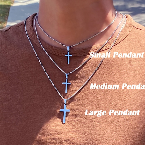 Cross Necklace, Stainless Steel Silver Cross Pendant, Mens Cross Necklace, Cross Necklace for Women, Boys Cross Necklace, Christmas Gift