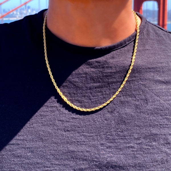 Men's Necklace, Gold chain necklace for Men, Gold Rope Chain Necklace, Stainless Steel Chain, Gold Necklace for Men, Mens Jewelry