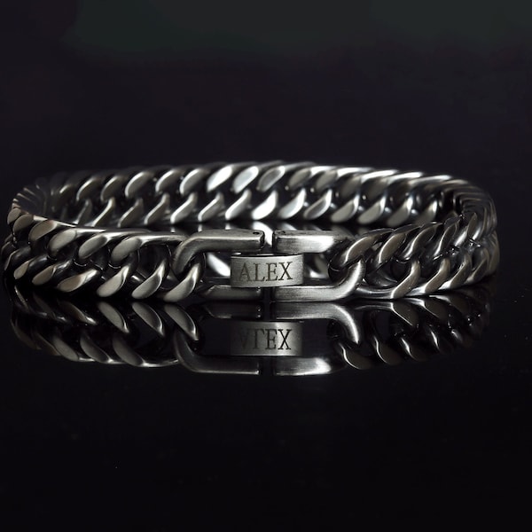 Cuban Link Stainless Steel Necklaces & Pendants For Men DESIGN Waterproof Stainless Steel Chain Bracelet With Flat Cross Links In Burnished Silver Tone Mens Chain Bracelet - Foto 9