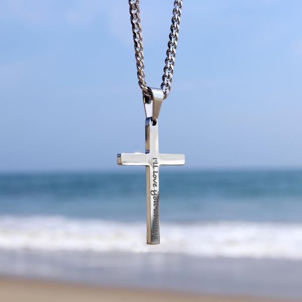 Men's Cross Necklace, Silver Cross Necklace for Men, Large Cross Pendant, Men Cross Chain