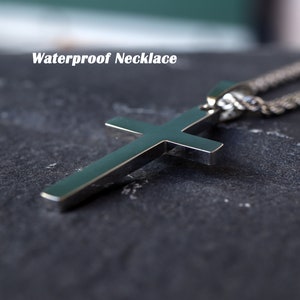 Men's Cross Necklace, Silver Cross Necklace for Men, Men Small Cross Necklace, Large Cross Necklace, Silver Cross Pendant with Rope Chain image 3