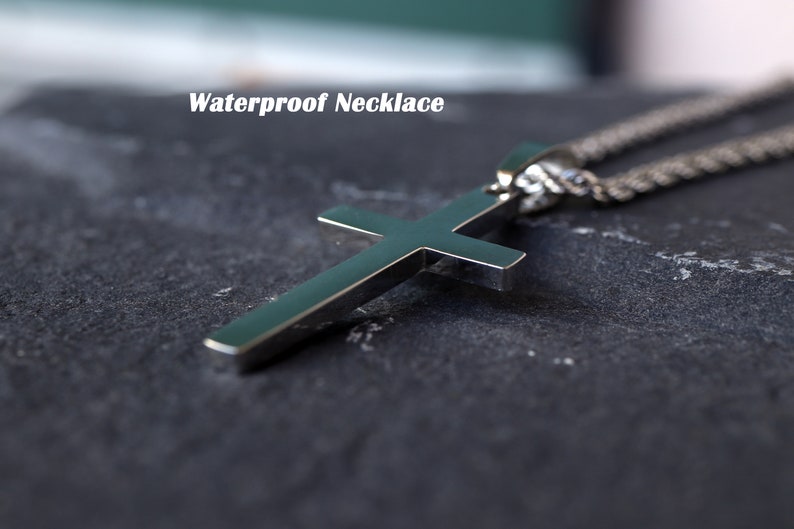 Men's Cross Necklace, Silver Cross Necklace for Men, Men Small Cross Necklace, Large Cross Necklace, Silver Cross Pendant with Rope Chain image 3