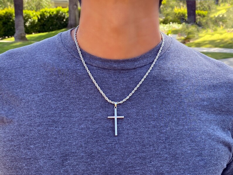 Men's Necklace Men's Cross Necklace Silver Cross Etsy
